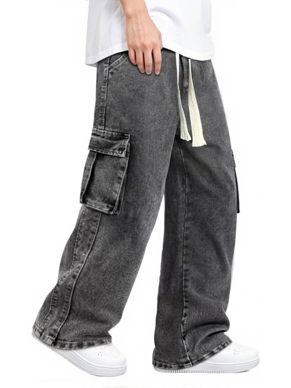 Men's Baggy Jeans with Elastic Waist & Drawstring - Comfortable Casual Pants